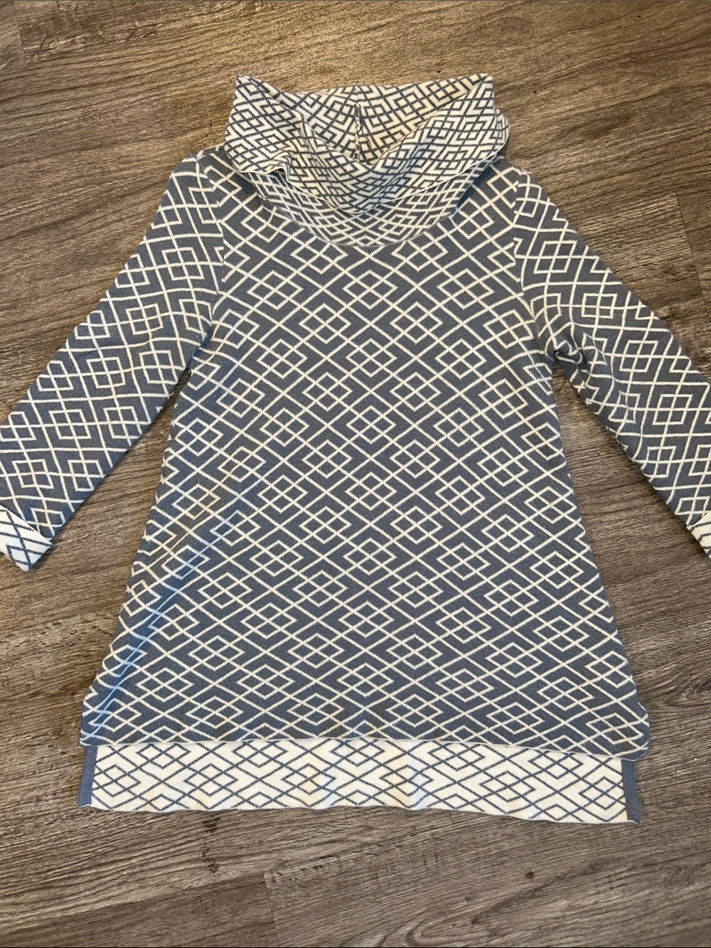MOTH Cowl Neck Sweater Tunic Blue Alpaca Blend Geometric Print Size Small